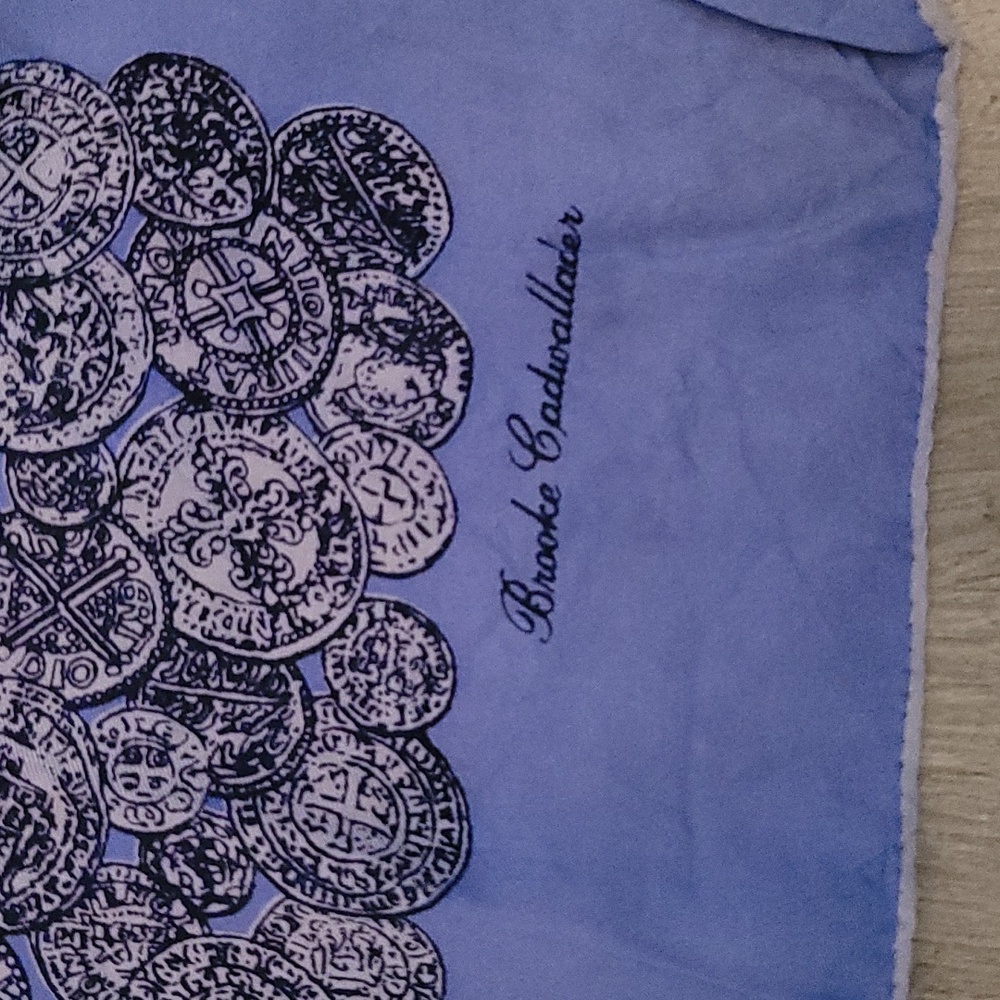 Vintage 1950’s BROOKE CADWALLADER SILK Scarf "Coins" - Picture 2 of 5